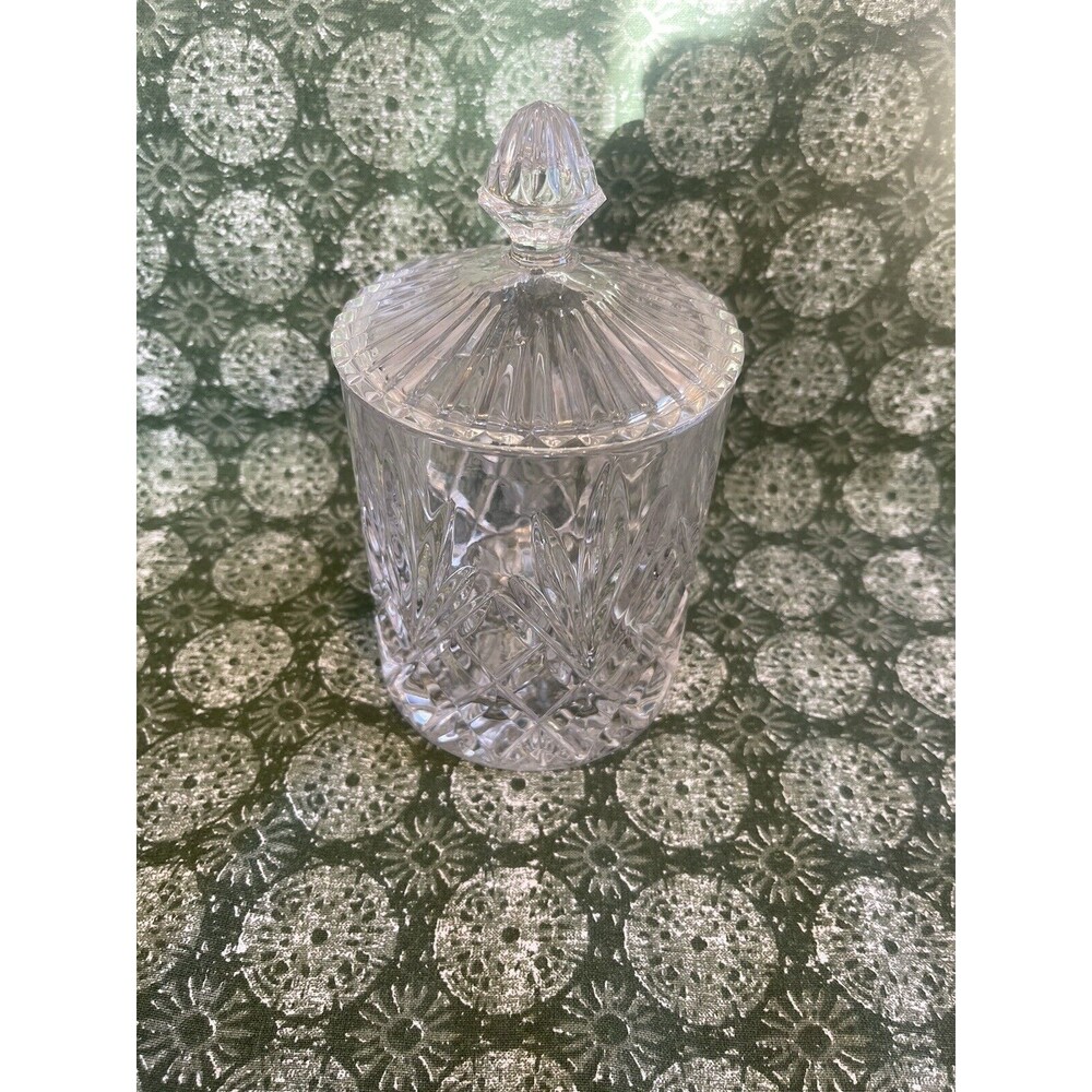 Vintage Cut Glass Biscuit Jar with Lid Heavy